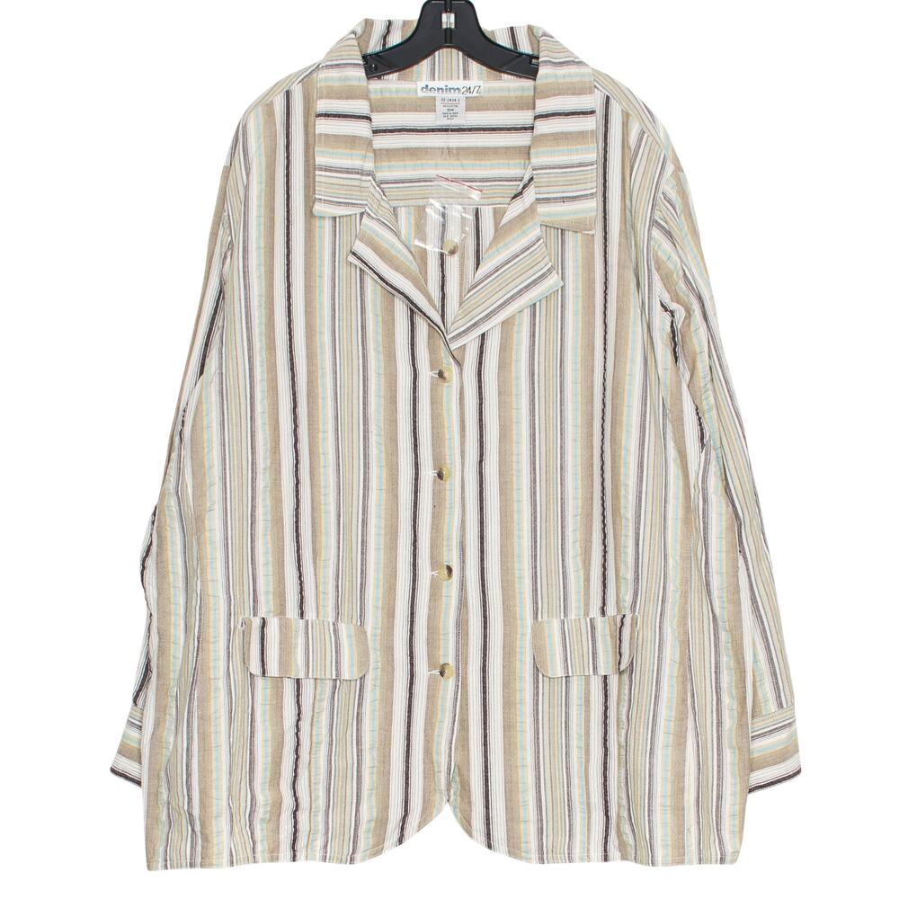 NEW Denim 24/7 Jacket Coastal Neutral Casual Cottage Minimalist Stripe Plus 36W